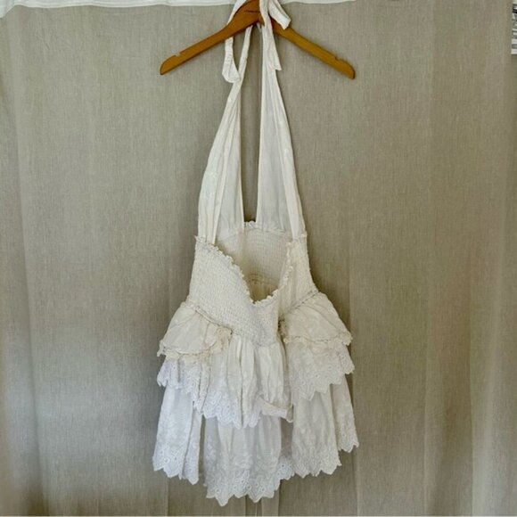 LoveShackFancy Deanna White Cotton Halter Neck Dress Size L - Picture 6 of 11